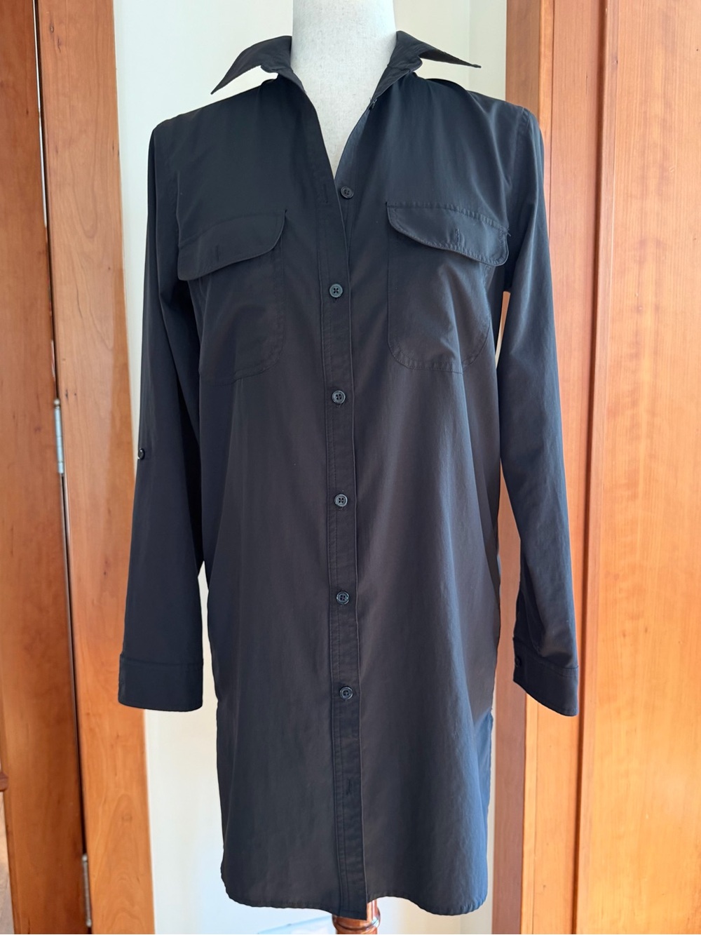 Coolibar SPF 50 Black Long-Sleeve Button Front Swim Coverup